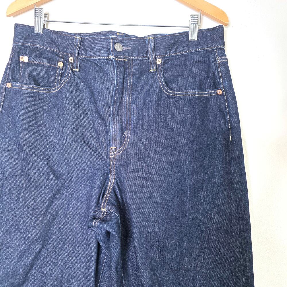 AE77 Premium Stovepipe Jeans 14 Short Dark Wash High Rise Straight Leg Denim - Picture 2 of 9
